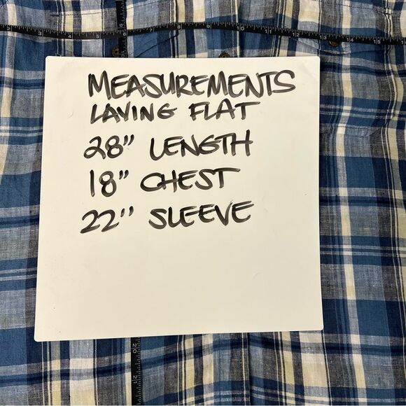 Current Elliott Womens Size Small Blue Plaid Perfect Linen Slim Button Up Shirt - Picture 10 of 12